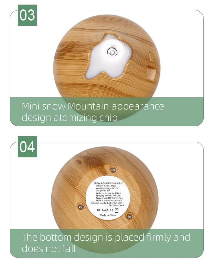 350ml Wood Grain Aromatherapy Diffuser — Remote Control, 7-Color LED Ultrasonic Humidifier