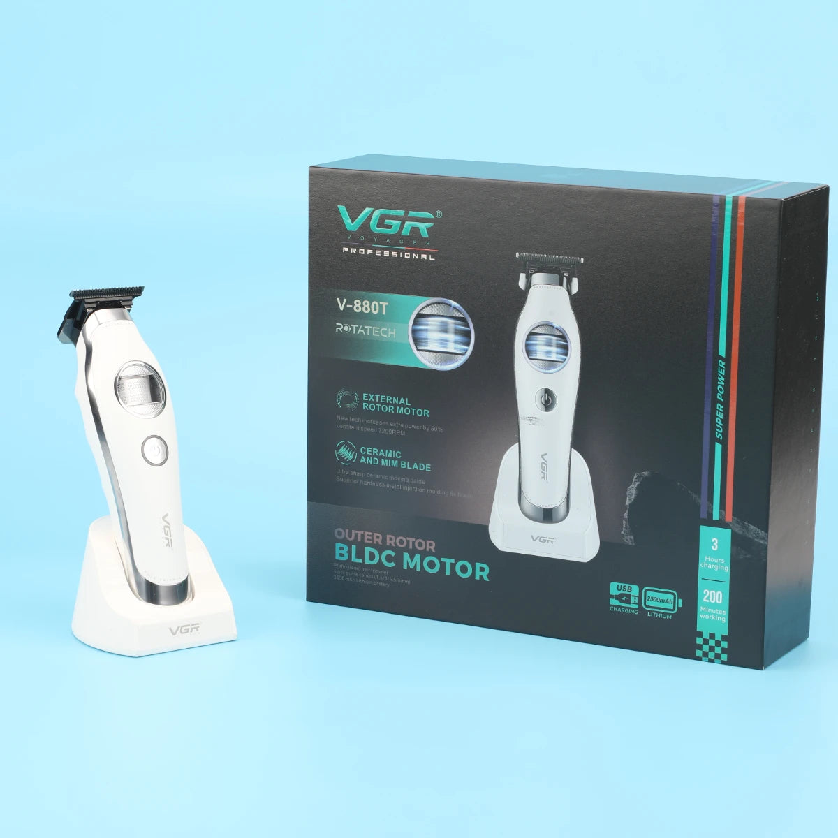 VGR Hair Trimmer Brushless External Rotor Motor Professional Hair Cutting Machine Barber Clippers Cordless Trimmer for Men V-880