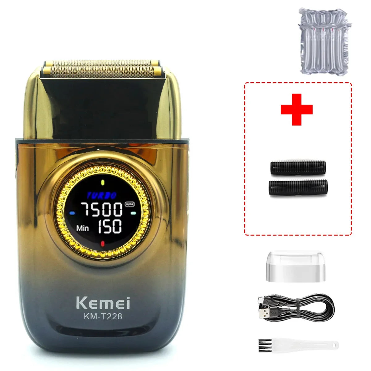 Kemei KM-T228 Professional Reciprocating Foil Shaver — Turbo High Speed, LCD, USB Fast Charge