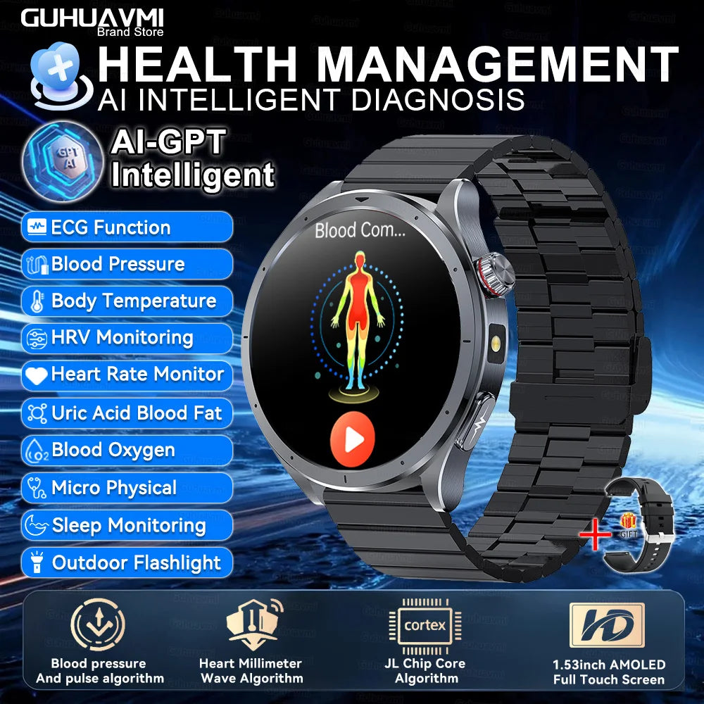 2026 Health Smartwatch — ECG+PPG Body Fat, Uric Acid & Blood Oxygen for Men & Women