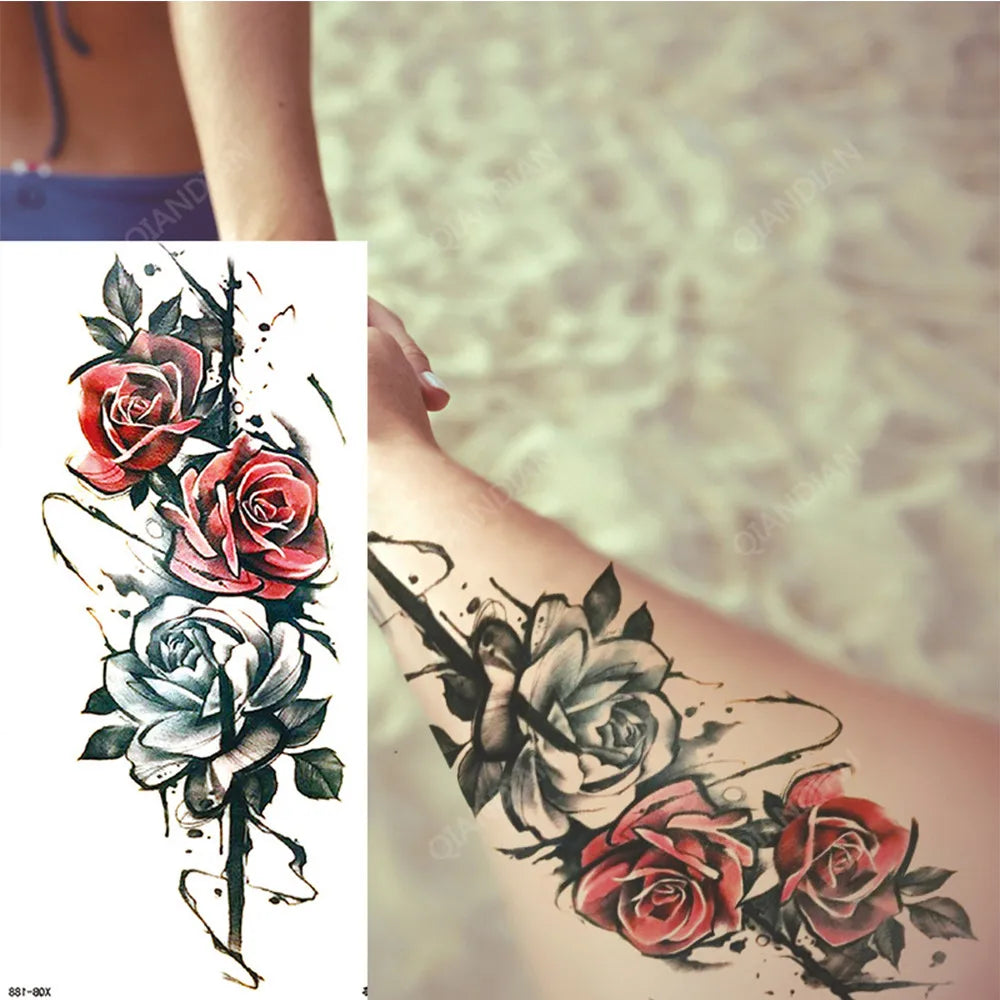 Floral Waterproof Temporary Tattoo — Rose, Lotus & Sunflower Body Art for Women