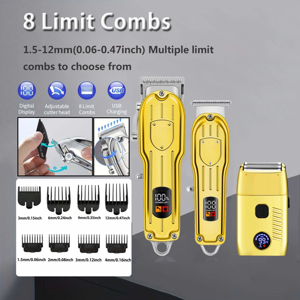 Professional USB Rechargeable Hair Clipper & Beard Trimmer — Complete Barber Kit for Men