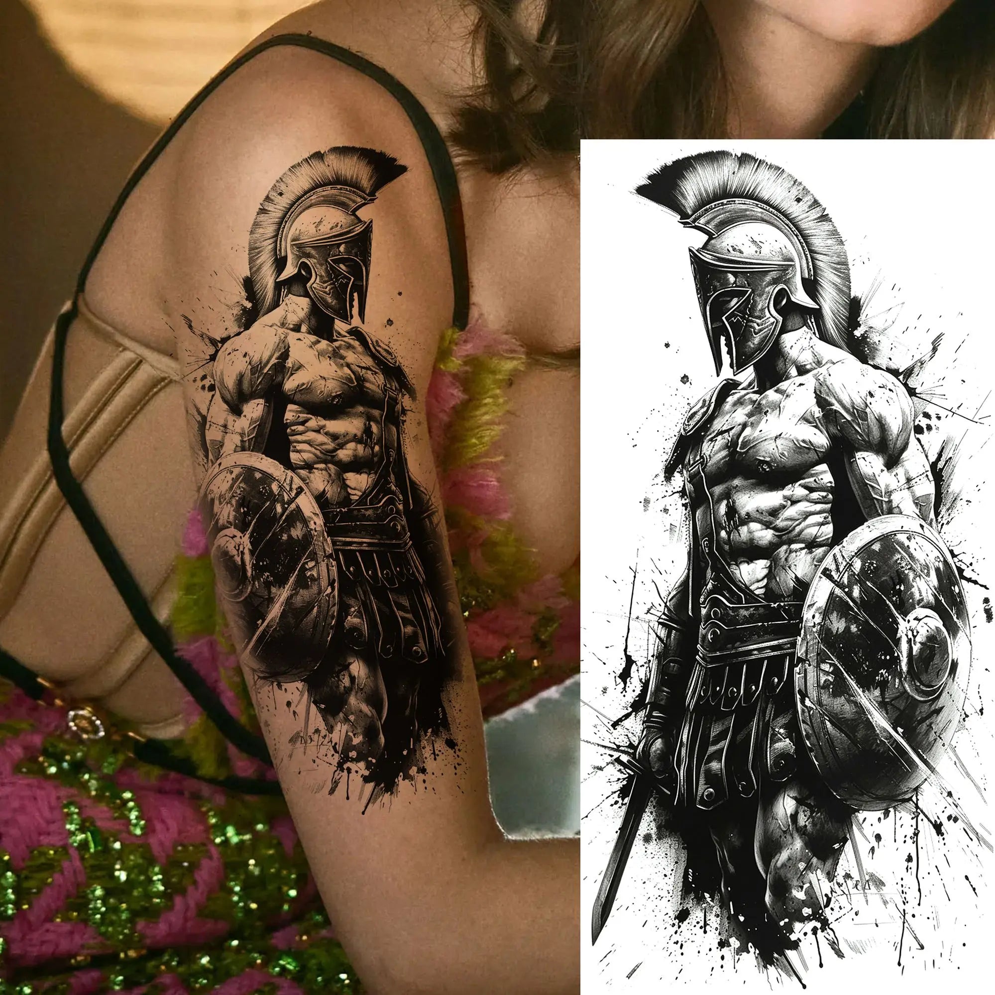 Spartan Warrior Temporary Tattoo — Realistic Waterproof Body Art