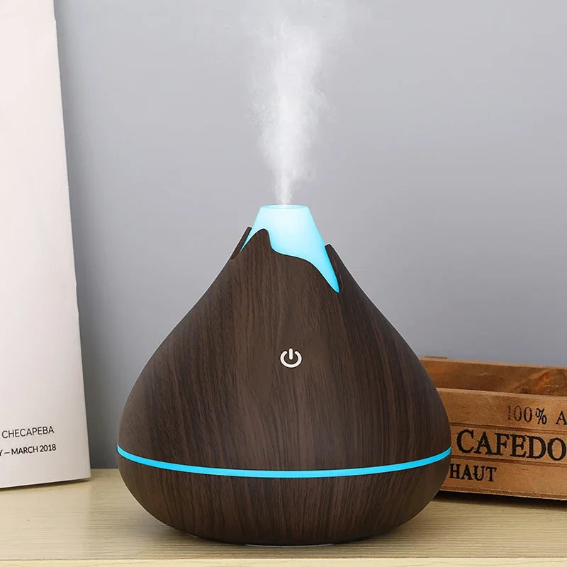 350ml Wood Grain Aromatherapy Diffuser — Remote Control, 7-Color LED Ultrasonic Humidifier