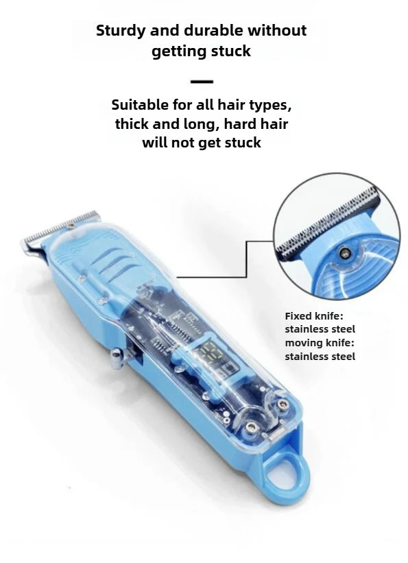 Rechargeable Transparent Hair Clipper — Professional Cordless Electric Trimmer & Shaver for Men