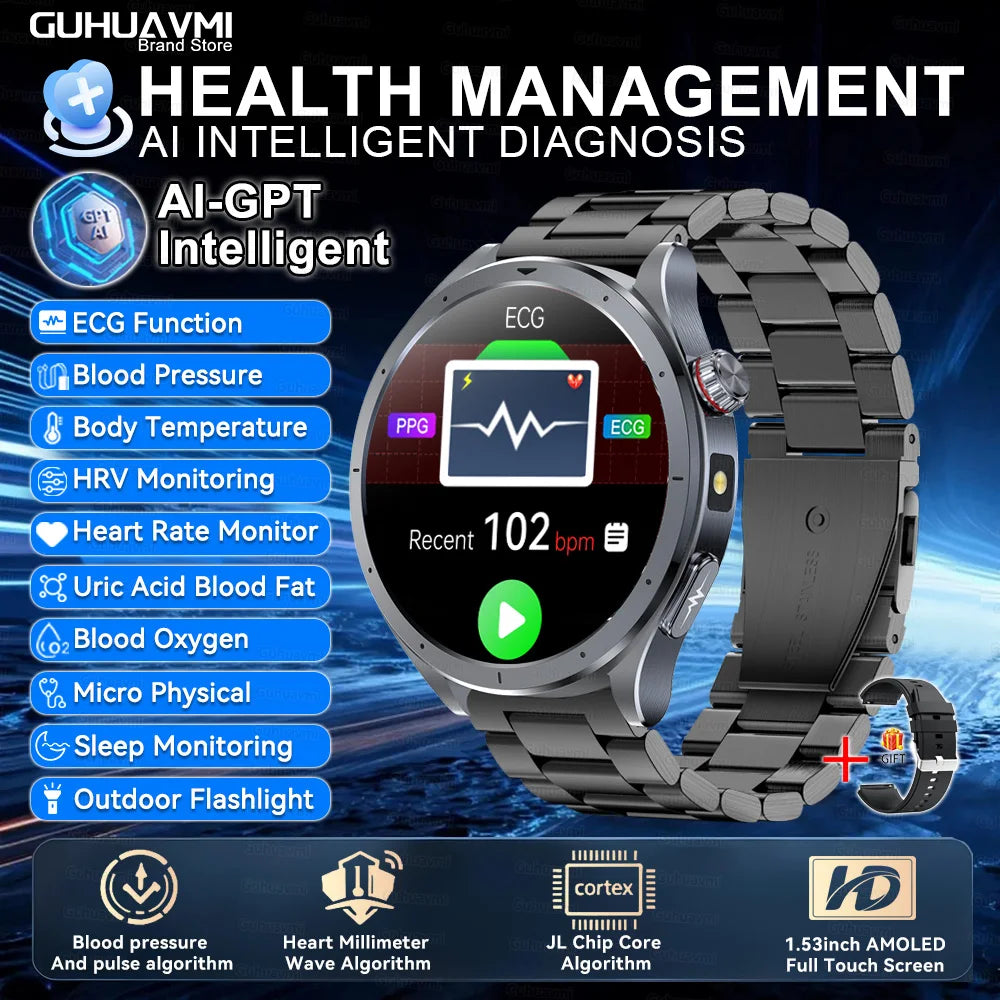 2026 Health Smartwatch — ECG+PPG Body Fat, Uric Acid & Blood Oxygen for Men & Women