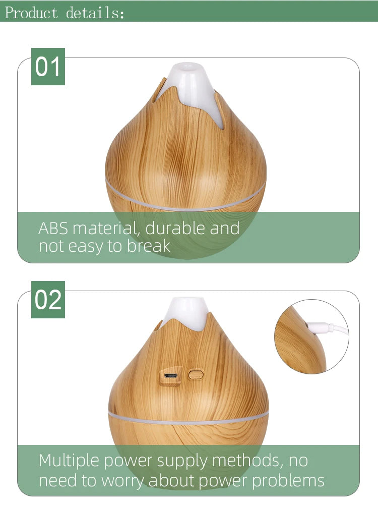 350ml Wood Grain Aromatherapy Diffuser — Remote Control, 7-Color LED Ultrasonic Humidifier