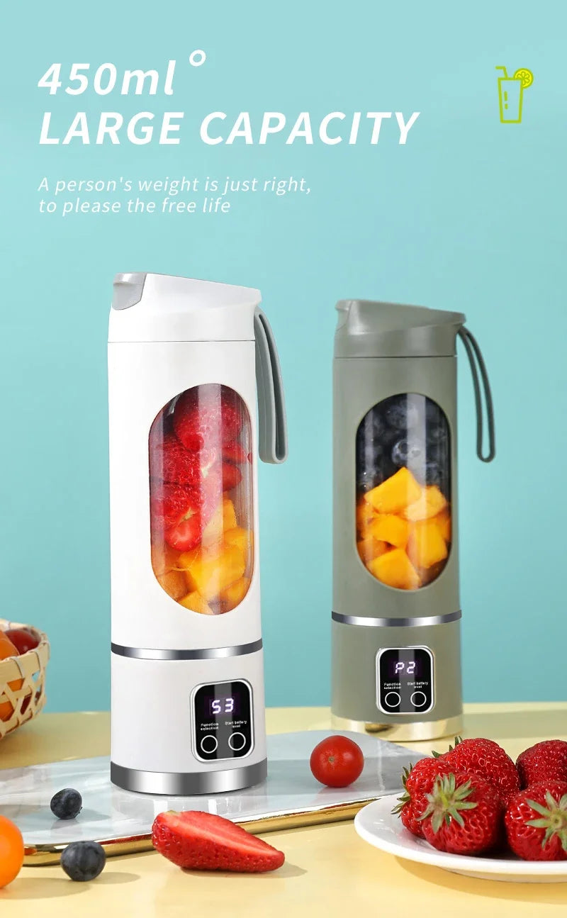 2025 Mini Electric Juicer 450ml — Powerful Motor, Digital Display, Crushed Ice