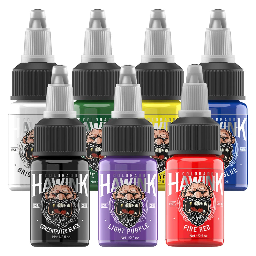 Hawink Tattoo Ink Kit — 7 or 14 Colors, 15ml/Bottle Semi-Permanent