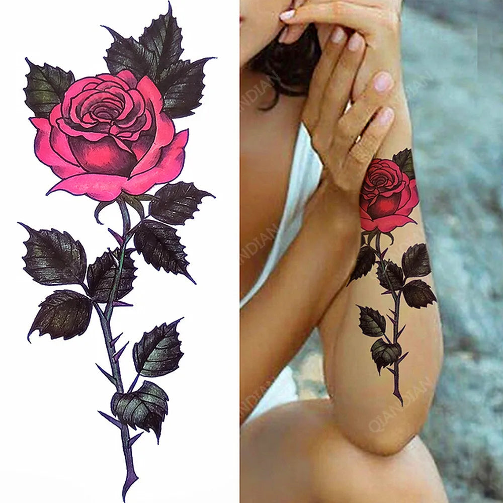Floral Waterproof Temporary Tattoo — Rose, Lotus & Sunflower Body Art for Women