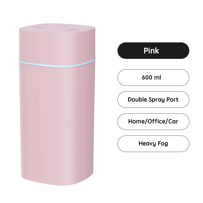 USB Air Humidifier 600ml — Double Spray, Essential Oil Aromatherapy for Home & Office