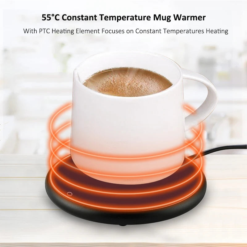 Thermostatic USB Mug Warmer Coaster — Electric Heating Plate for Coffee, Tea & Milk