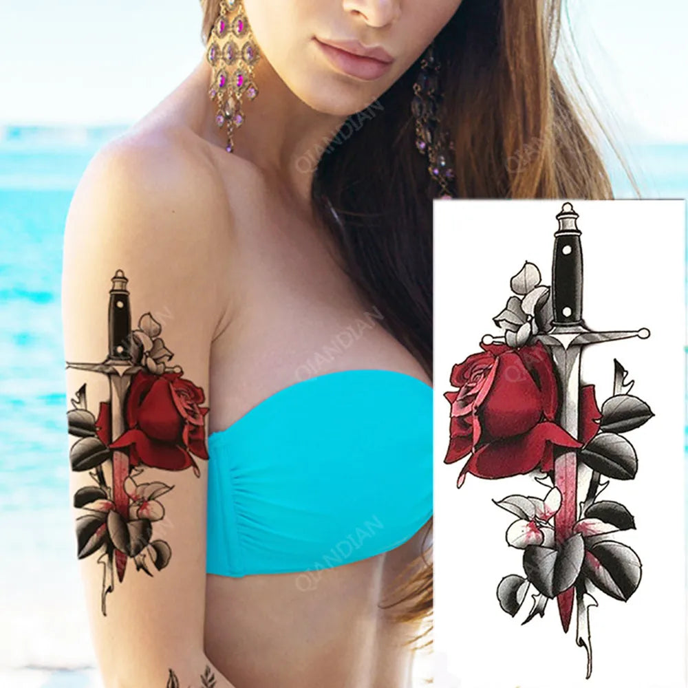 Floral Waterproof Temporary Tattoo — Rose, Lotus & Sunflower Body Art for Women