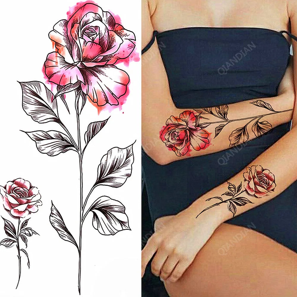 Floral Waterproof Temporary Tattoo — Rose, Lotus & Sunflower Body Art for Women