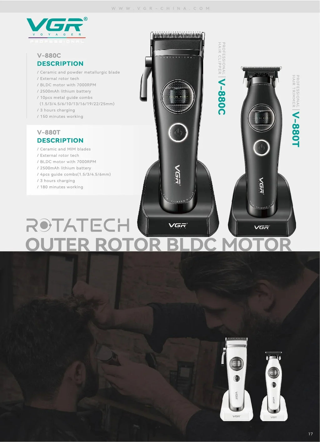 VGR Hair Trimmer Brushless External Rotor Motor Professional Hair Cutting Machine Barber Clippers Cordless Trimmer for Men V-880