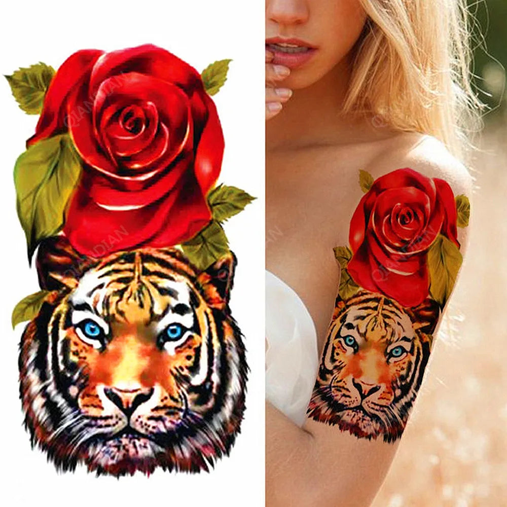 Floral Waterproof Temporary Tattoo — Rose, Lotus & Sunflower Body Art for Women