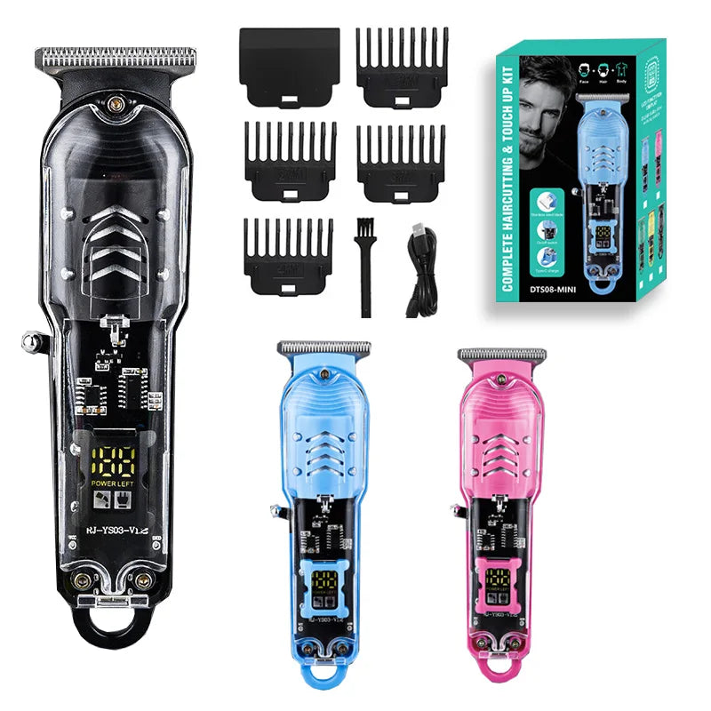 Rechargeable Transparent Hair Clipper — Professional Cordless Electric Trimmer & Shaver for Men