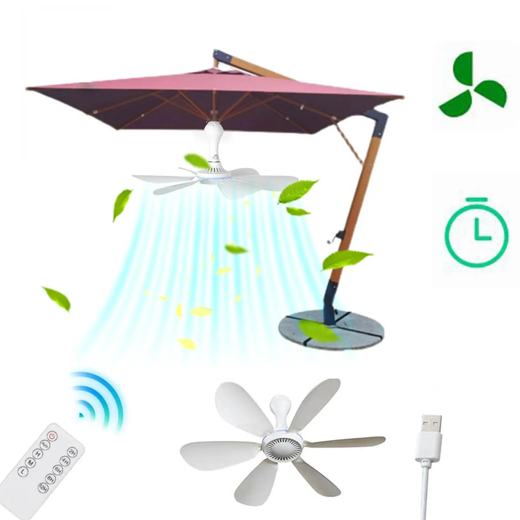 Silent 6-Blade USB Ceiling Fan — Remote Control, 4-Speed Hanging Fan for Camping & Tent