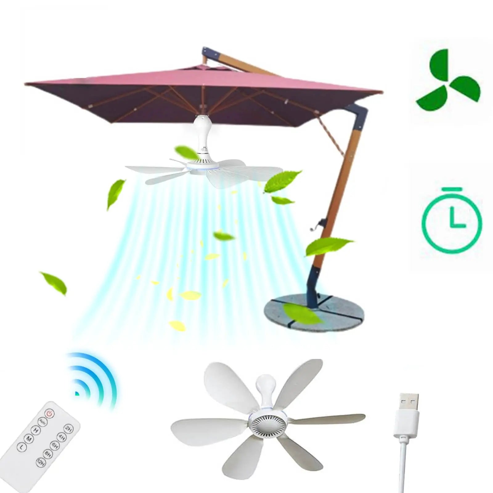 Silent 6-Blade USB Ceiling Fan — Remote Control, 4-Speed Hanging Fan for Camping & Tent