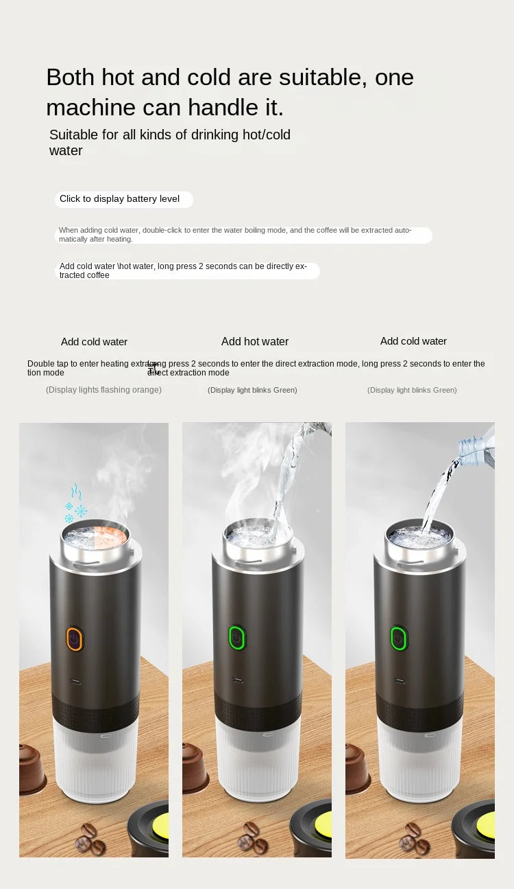 Portable Wireless Espresso Machine — 3-in-1 Capsule, Pod & Ground Coffee Maker for Travel & Car