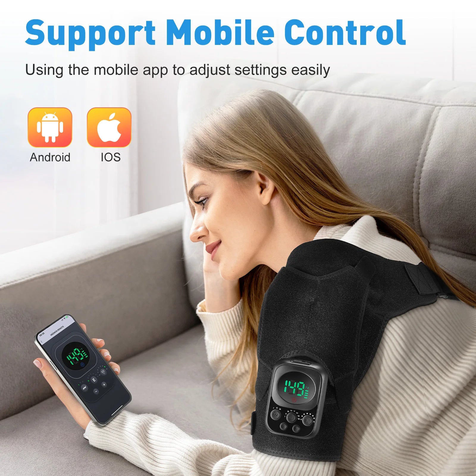 Electric Shoulder Brace for Men & Women, Shoulder Heated Pad Support Mobile Control, Joint Tendonitis Promote Blood Circulation