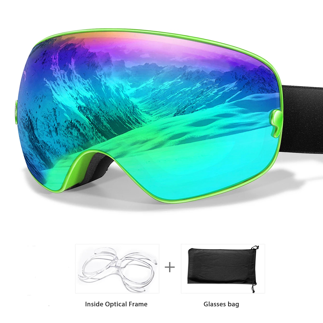 Winter Ski & Snowboard Goggles — UV400 Anti-Fog with Optical Frame & Bag