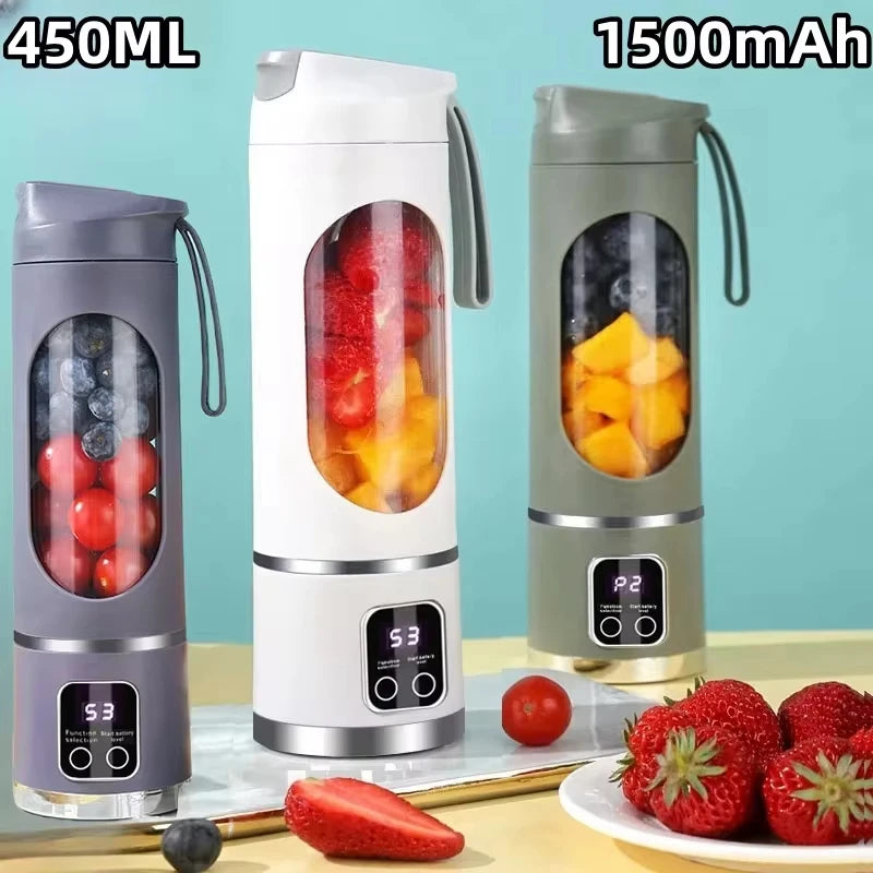 2025 Mini Electric Juicer 450ml — Powerful Motor, Digital Display, Crushed Ice