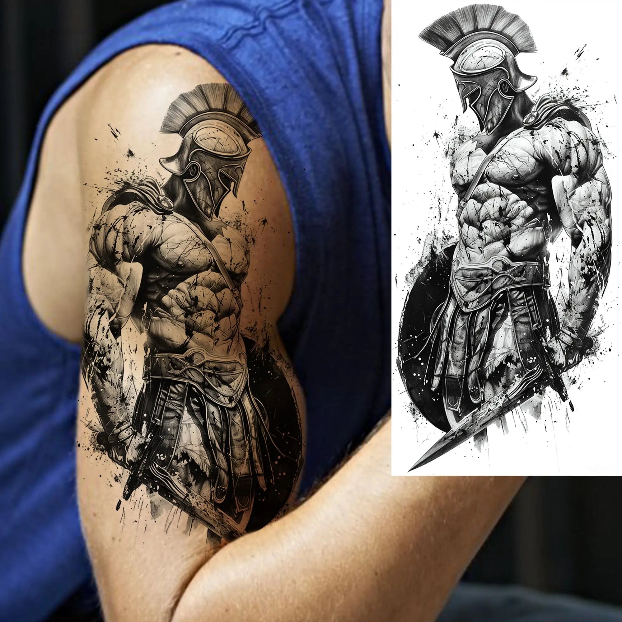 Spartan Warrior Temporary Tattoo — Realistic Waterproof Body Art