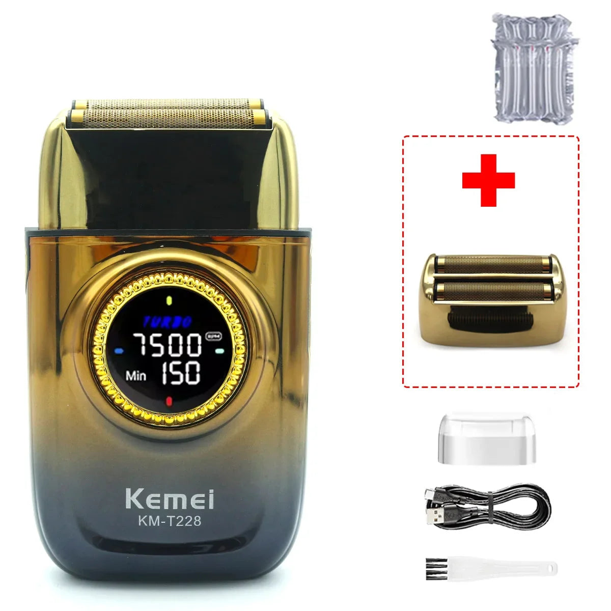 Kemei KM-T228 Professional Reciprocating Foil Shaver — Turbo High Speed, LCD, USB Fast Charge