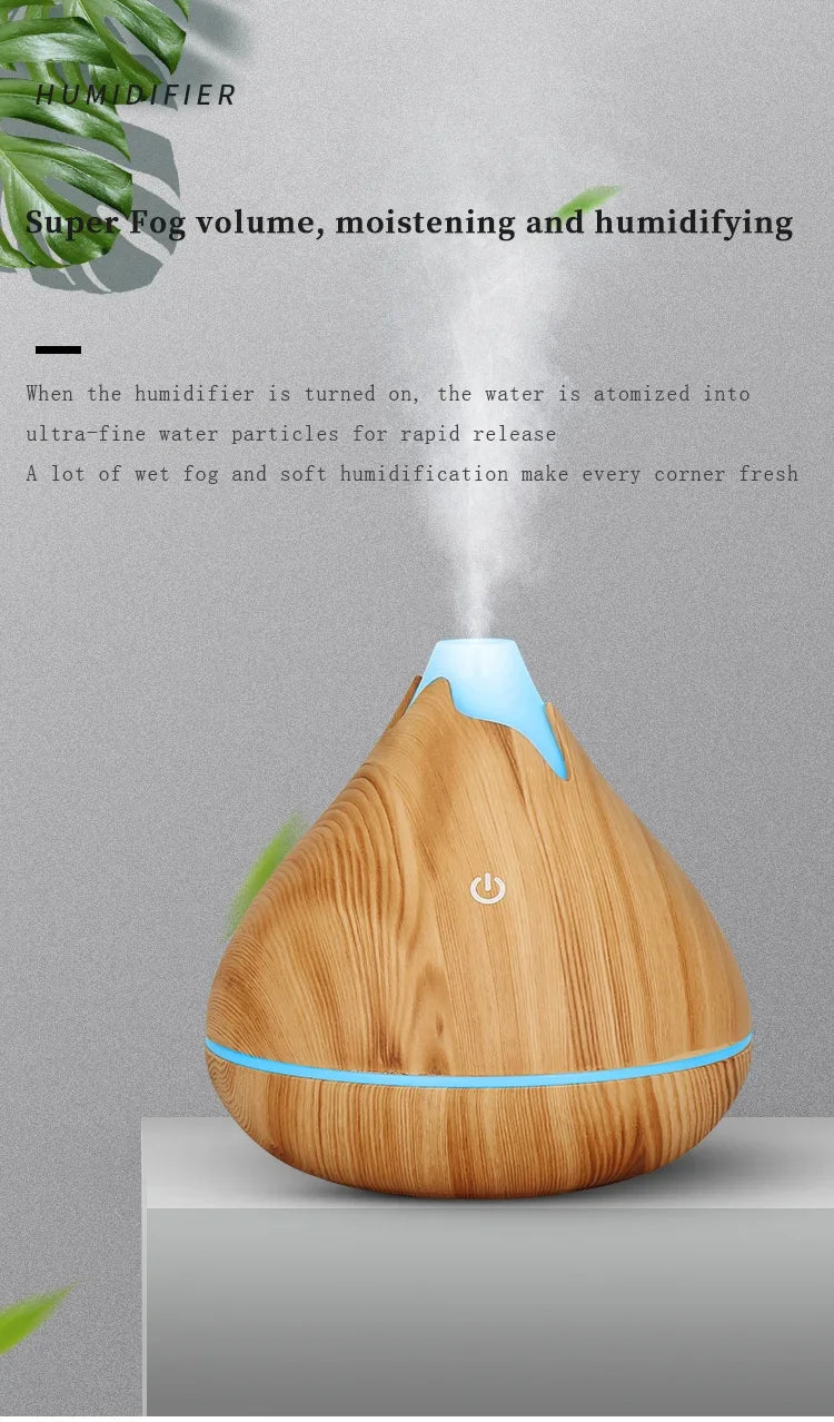350ml Wood Grain Aromatherapy Diffuser — Remote Control, 7-Color LED Ultrasonic Humidifier