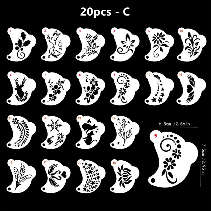 Reusable Body Painting Stencils — 8-20 Pcs Face Art & Temporary Tattoo Templates