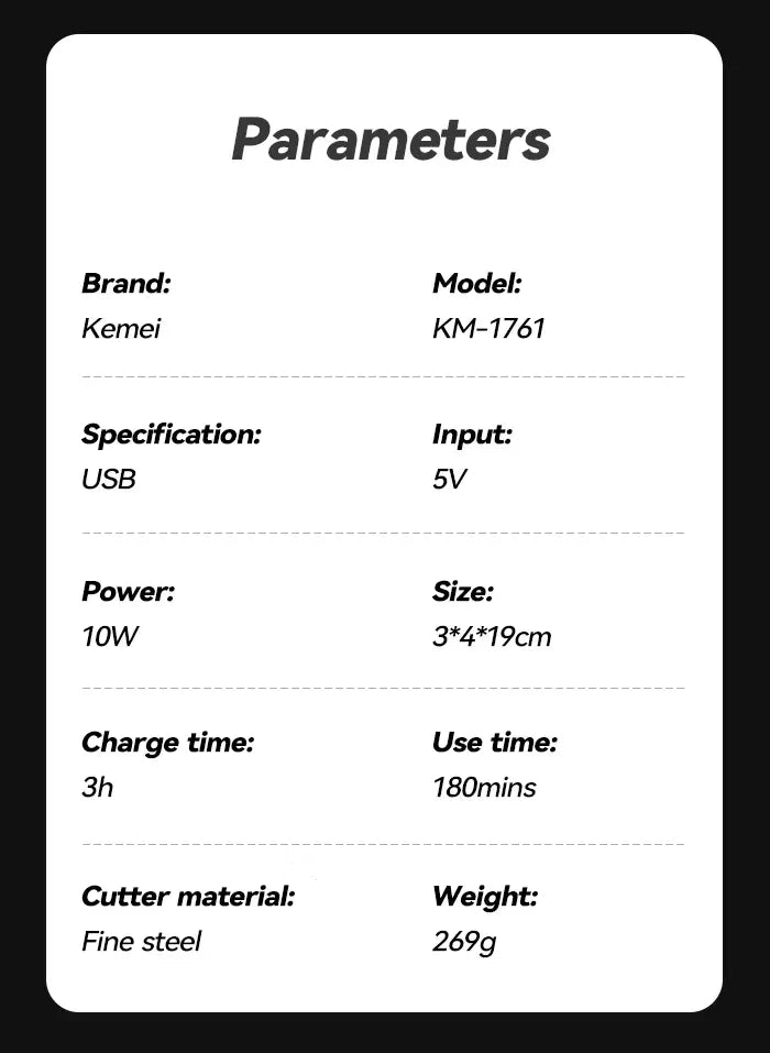 Kemei Rechargeable Hair Cutting Machine Barber Shop Fade Hair Clippers 10W Cordless Trimmer Transparent Cover Red Base KM-1761