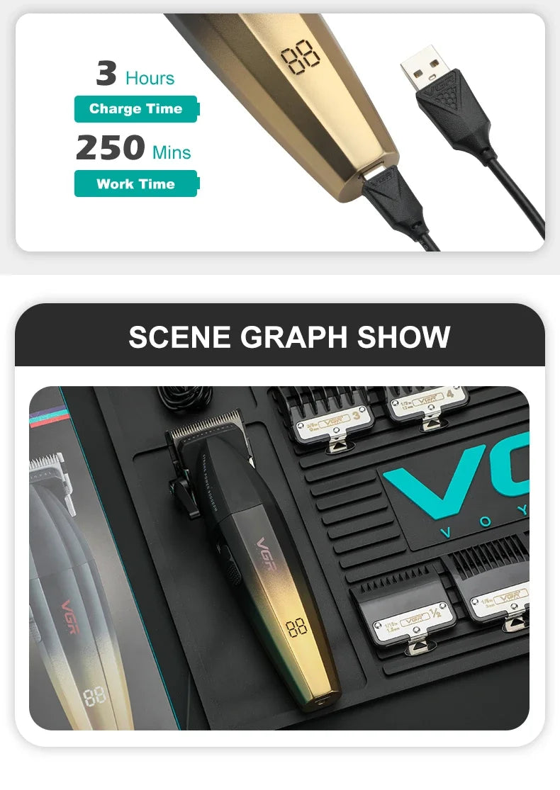 VGR Hair Trimmer Professional Clipper Barber Adjustable Hair Cut Machine 9000 RPM Clipper LED Display Hair Clippers Men V-003