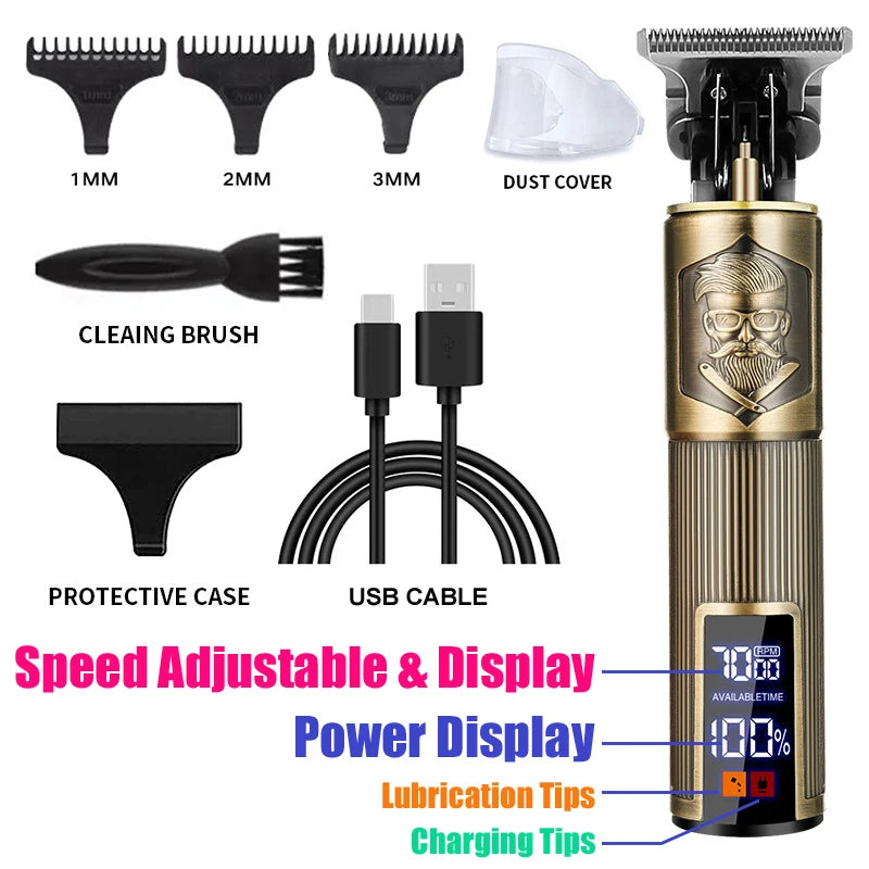 Professional Beard & Hair Trimmer — Zero-Gap T-Blade, LCD Display & Hair Shears Kit for Men