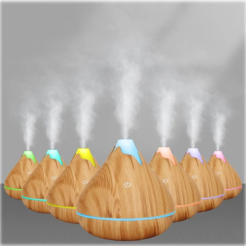 350ml Wood Grain Aromatherapy Diffuser — Remote Control, 7-Color LED Ultrasonic Humidifier