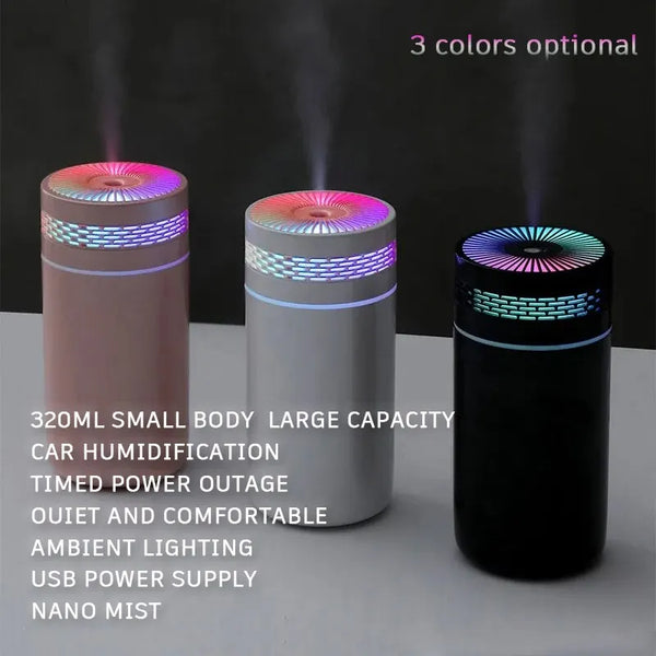 250ml Mini Car Humidifier — USB Spray Mist with LED Light & Essential Oil Diffuser
