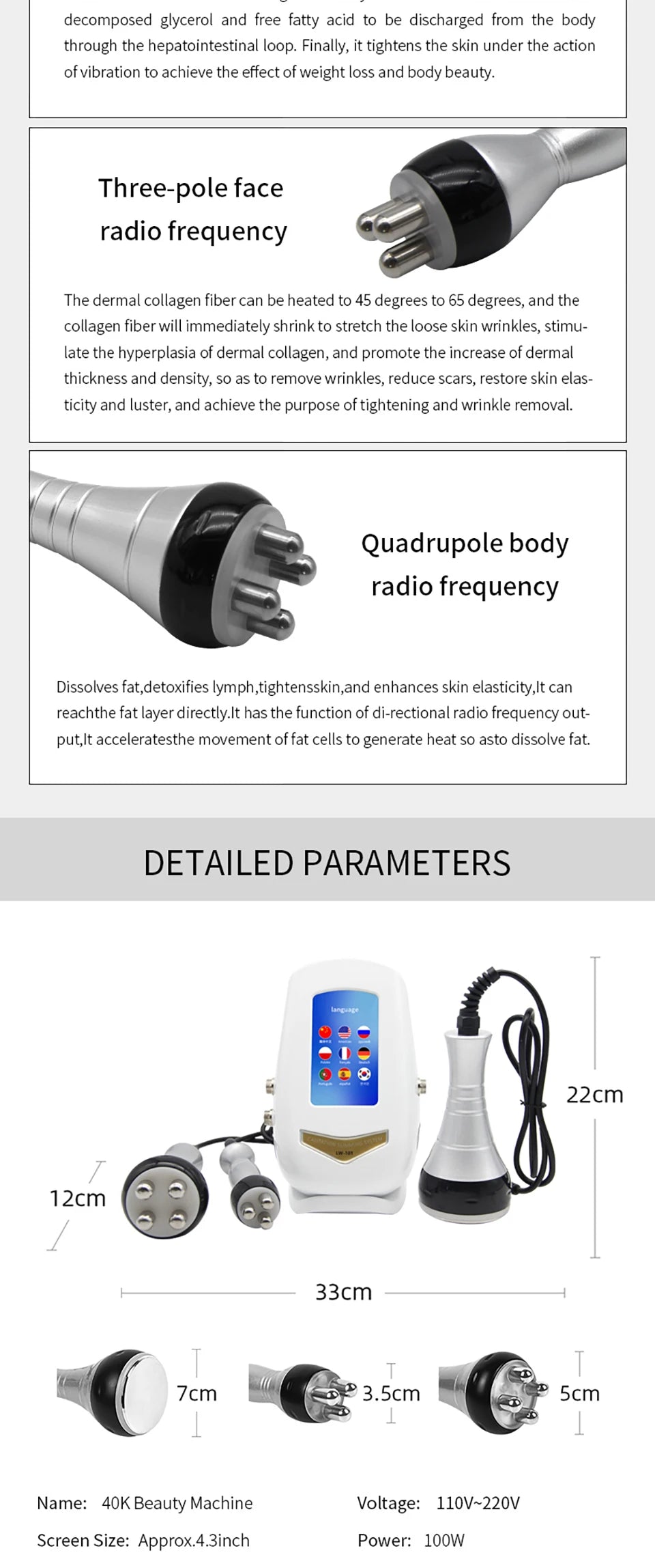 2022 Hot Selling 40K Ultrasonic Cavitation Body Facial Radiofrequency Massage Weight Loss Machine Body Shaping Slimming Fat Burn