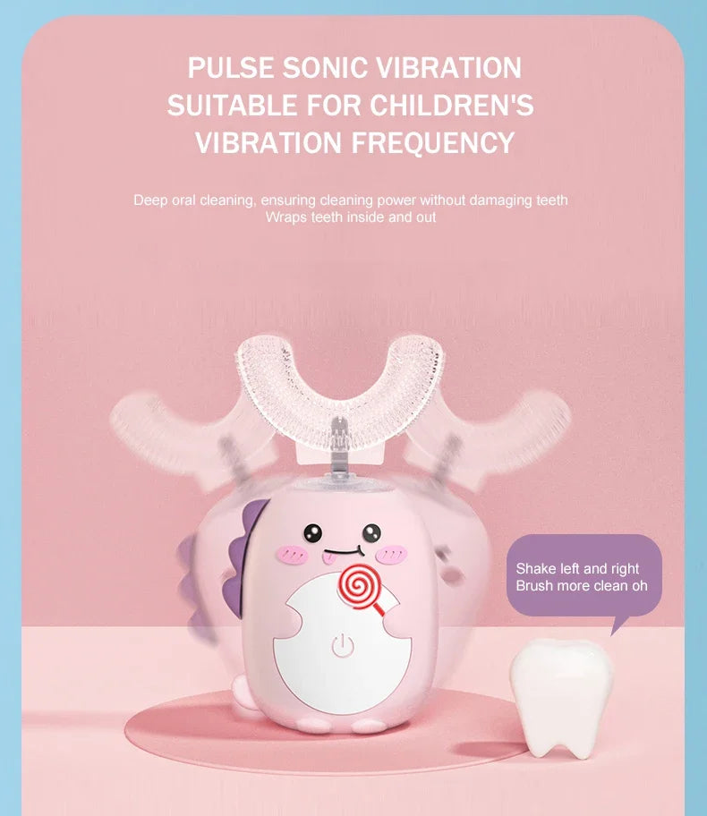 Kids Sonic Electric Toothbrush — U-Shaped Silicone 360° Smart Brush with Timer & Songs