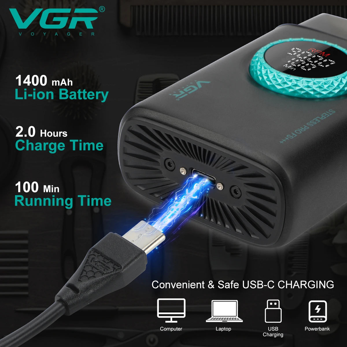 VGR V-378 Professional Foil Shaver — Rechargeable Cordless Electric Head Shaver for Men