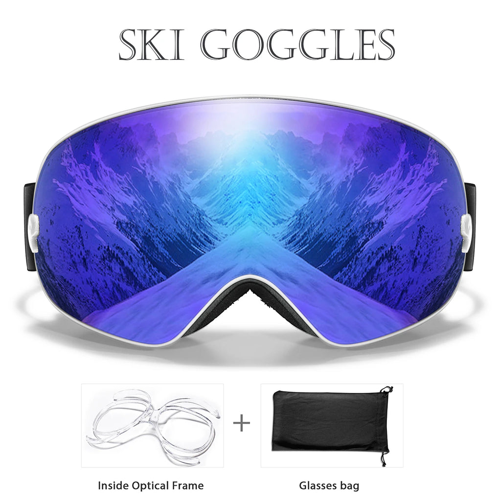 Winter Ski & Snowboard Goggles — UV400 Anti-Fog with Optical Frame & Bag