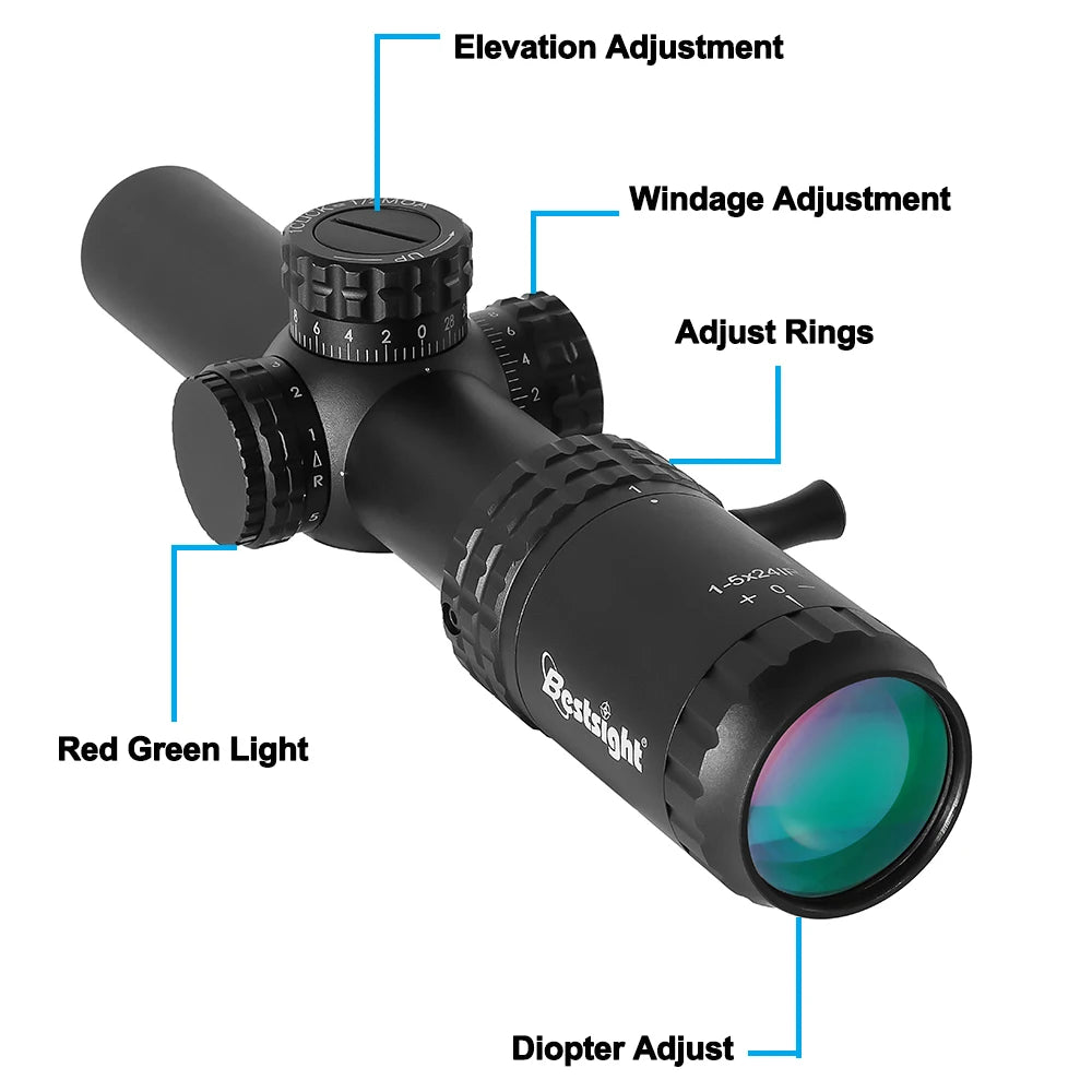 1-5X24 Tactical Optical Scope — Red & Green Illuminated Reticle Hunting Sight