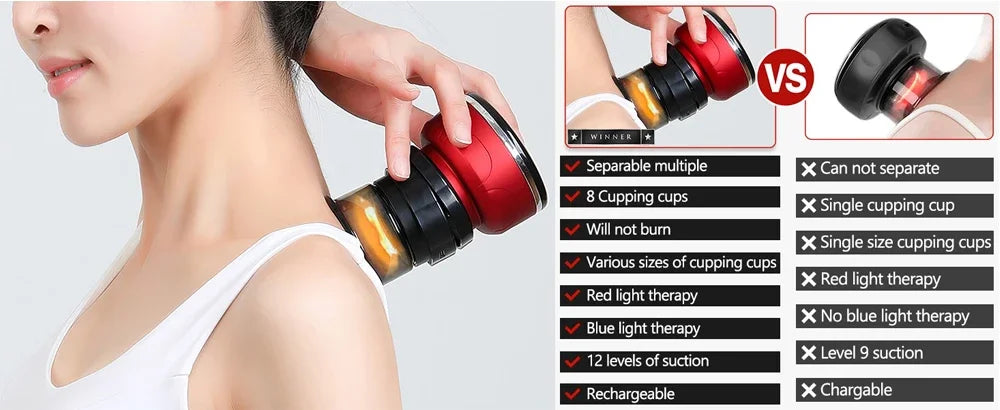 Electric Vacuum Cupping Massage 8 Cups Gua Sha Vacuum Suction Cups Anti-Cellulite Therapy Massager for Body Fat Burning Slimming