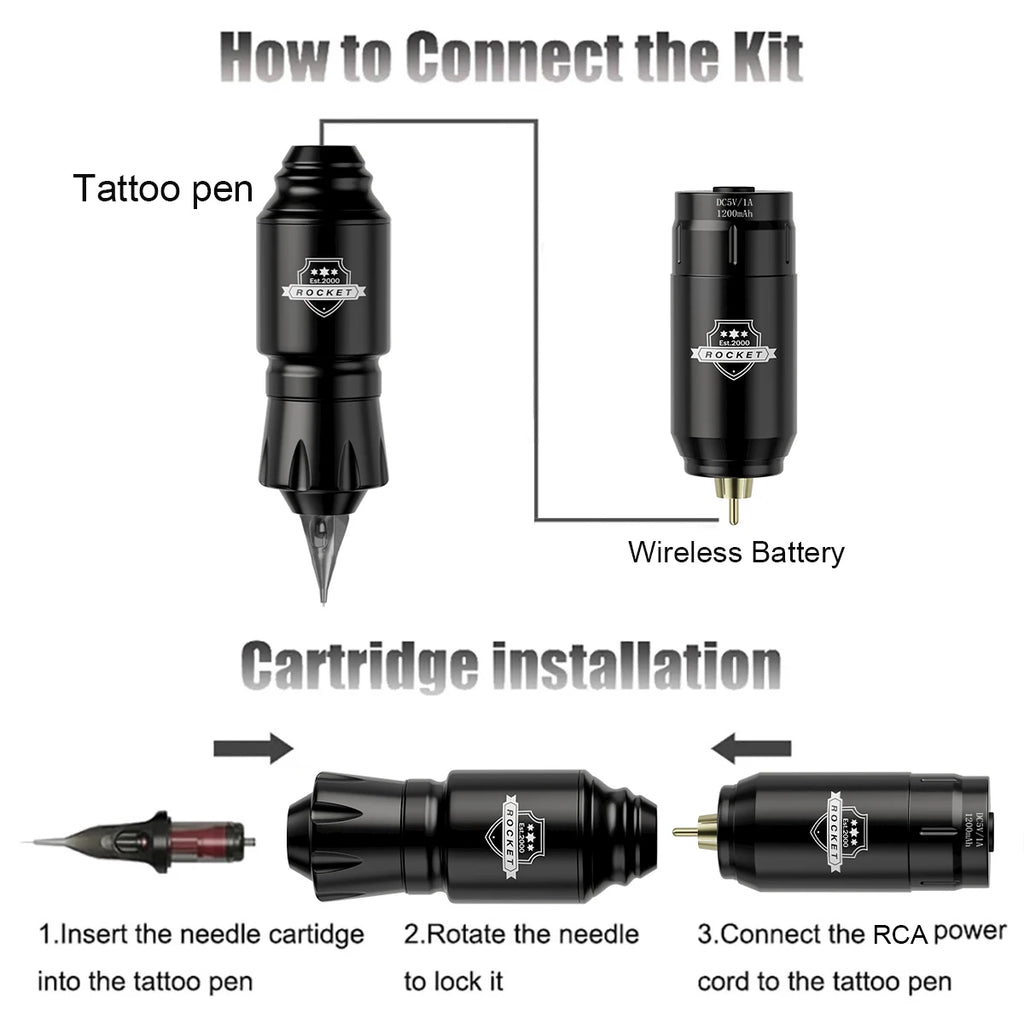 DM Wireless Tattoo Kit — Complete Mini Rocket Machine Set