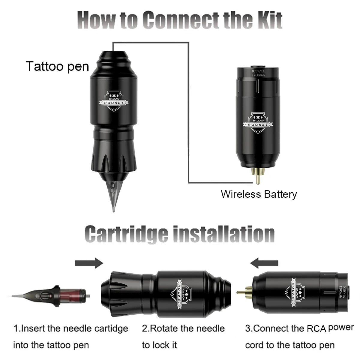 DM Wireless Tattoo Kit — Complete Mini Rocket Machine Set