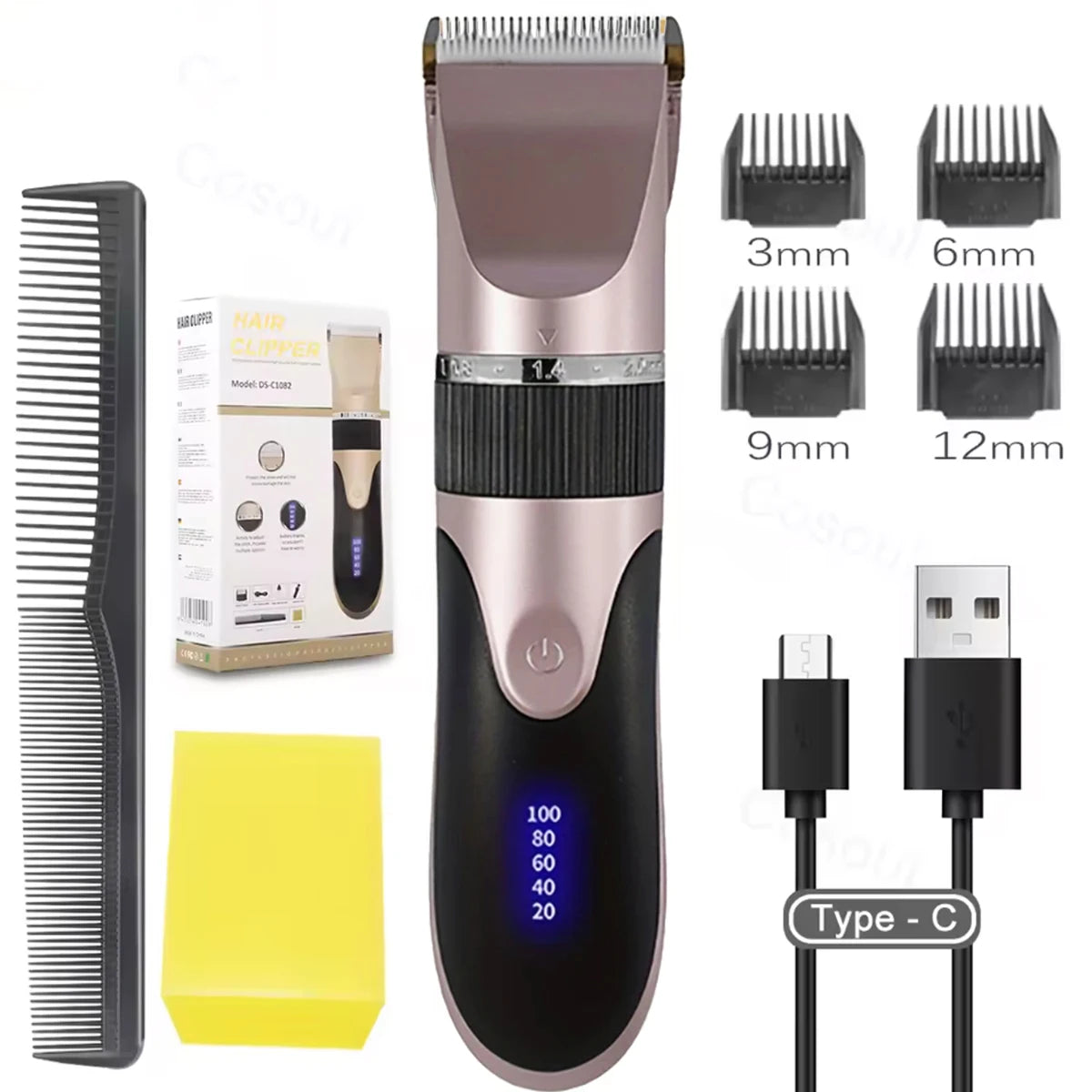 Hair Clipper Kit — Electric Trimmer with Comb & 4 Guide Caps for Precise Cutting