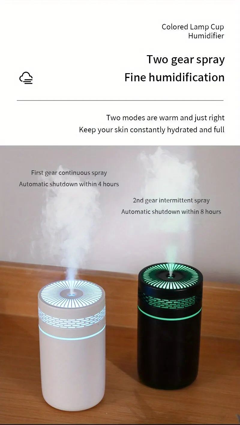 250ml Mini Car Humidifier — USB Spray Mist with LED Light & Essential Oil Diffuser