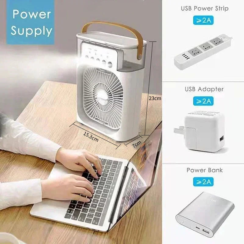 3-in-1 Mini Air Cooler Fan — Air Conditioner, Humidifier & LED Night Light