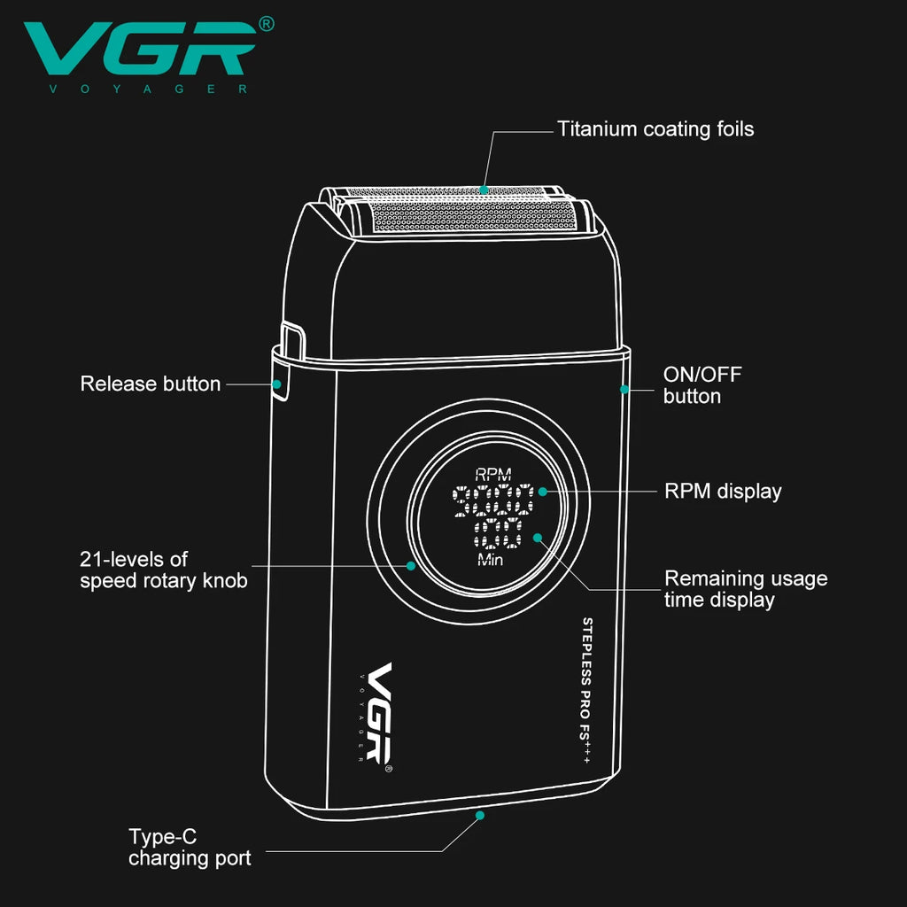 VGR V-378 Professional Foil Shaver — Rechargeable Cordless Electric Head Shaver for Men