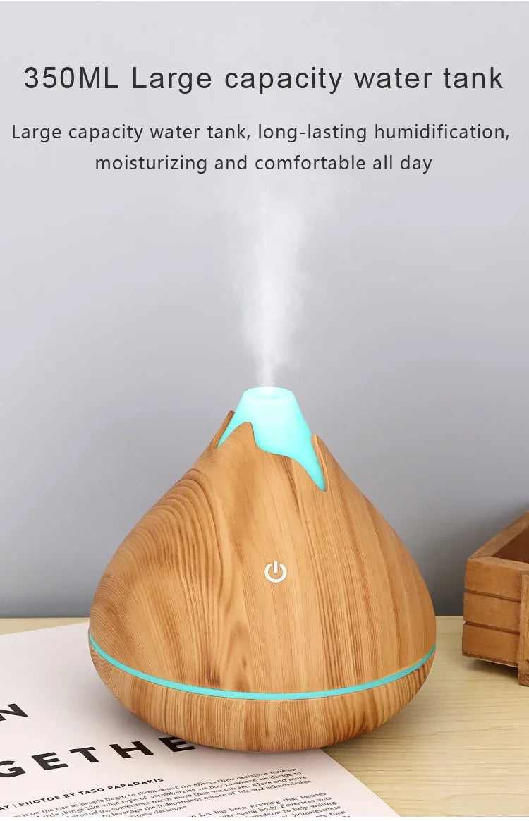 350ml Wood Grain Aromatherapy Diffuser — Remote Control, 7-Color LED Ultrasonic Humidifier