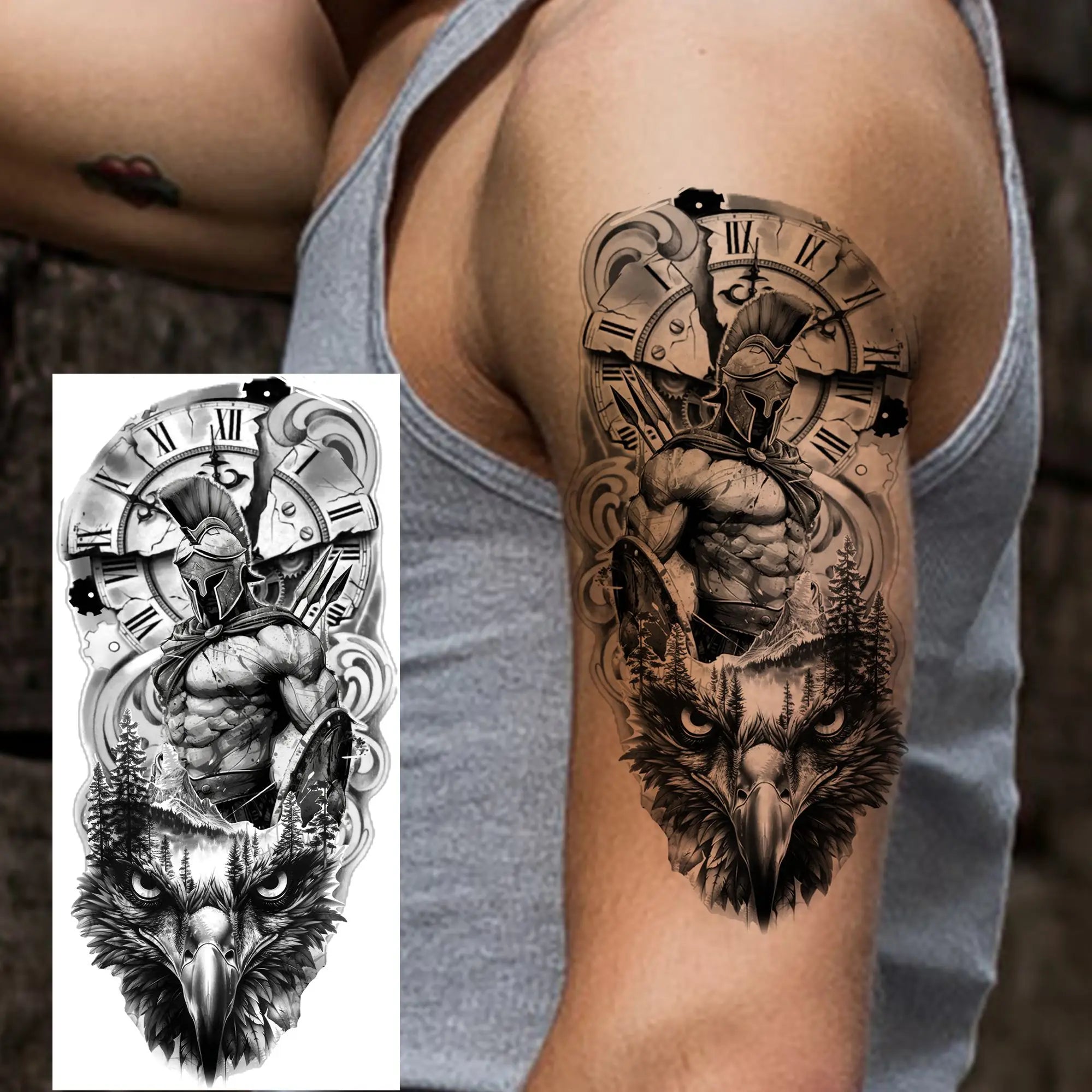 Spartan Warrior Temporary Tattoo — Realistic Waterproof Body Art